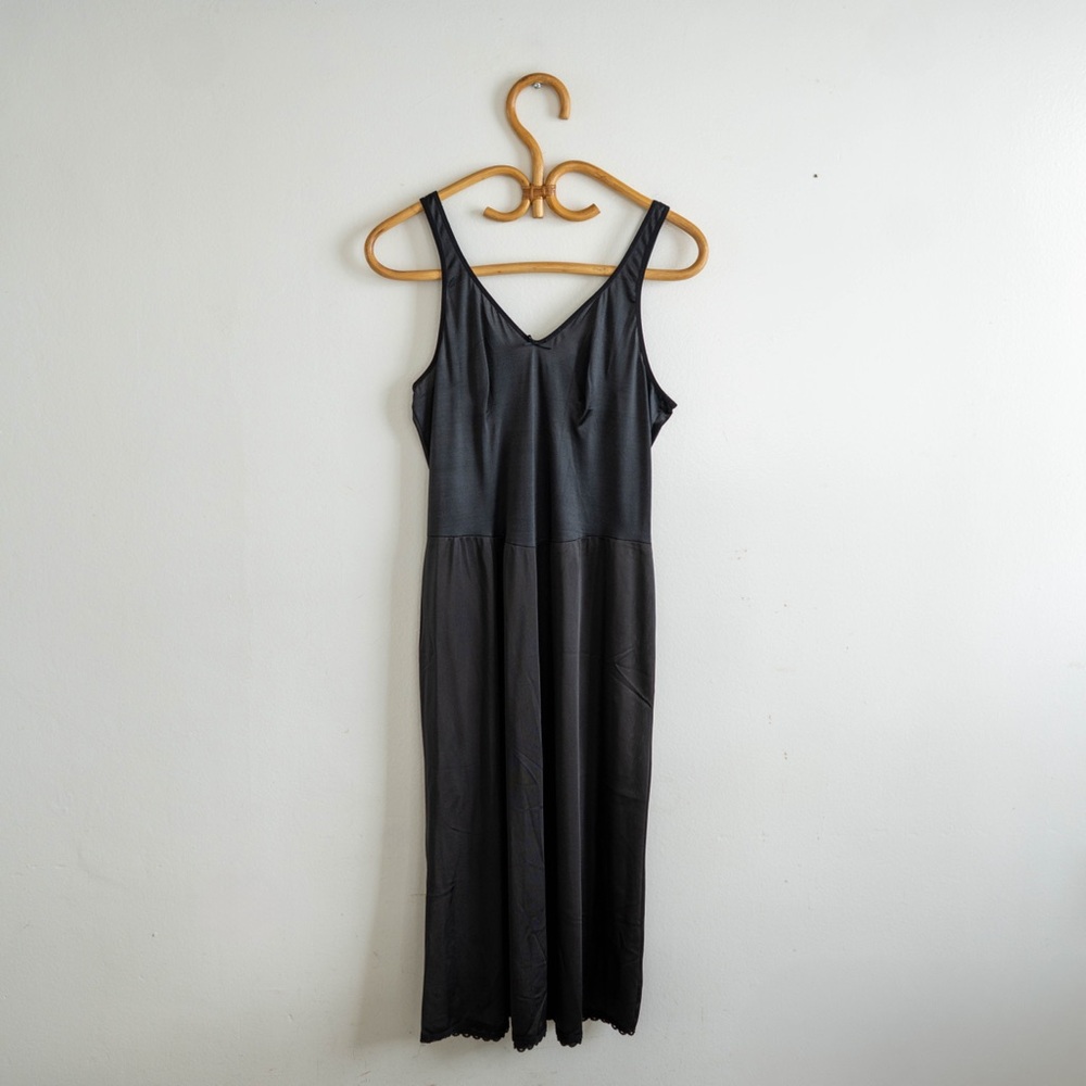 Vintage Black Slip Dress | Minimalist 90s Midi | Soft Draped Lingerie Dress